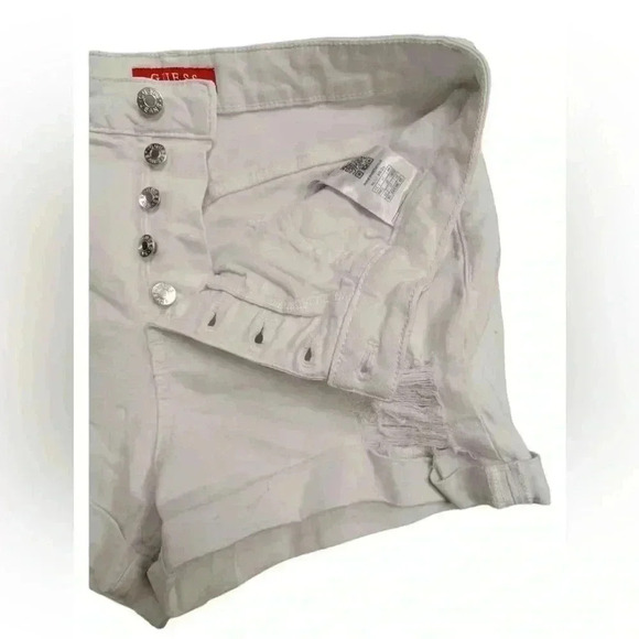 Guess White Rolled Cuff Distressed High Rise Shorts Size 31 - Picture 9 of 14